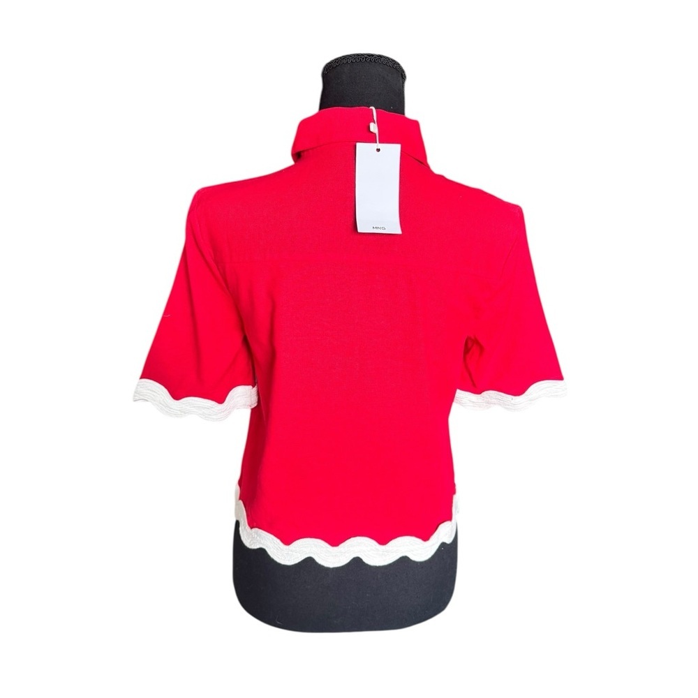 MANGO Red Scalloped Trim Cotton Button-Down Blouse (XS, NWT) E90 - Picture 4 of 8